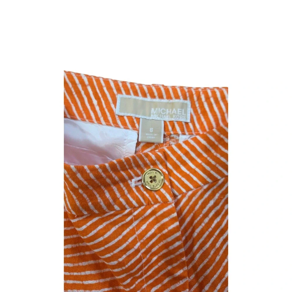 Michael Kors Orange‎ White Striped Dress Shorts 100% Linen Beachy Preppy Size 8